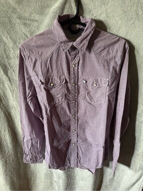 American Eagle Outfitters Men's Lavender Micro-Check Western Button-Down Shirt
